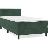 Syfax Cama box spring con colchón terciopelo verde oscuro 80x200 cm