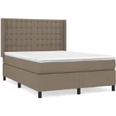 Syfax Cama box spring con colchón tela gris taupe 140x200 cm