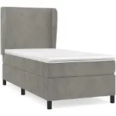 Syfax Cama box spring con colchón terciopelo gris claro 90x190 cm