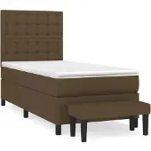 Syfax Cama box spring con colchón tela marrón oscuro 90x190 cm