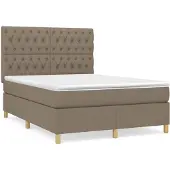 Syfax Cama box spring con colchón tela gris taupe 140x200 cm