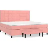 Syfax Cama box spring con colchón terciopelo rosa 200x200 cm