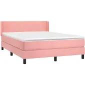 Syfax Cama box spring con colchón terciopelo rosa 140x200 cm