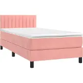 Syfax Cama box spring con colchón terciopelo rosa 100x200 cm
