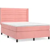 Syfax Cama box spring con colchón terciopelo rosa 140x190 cm