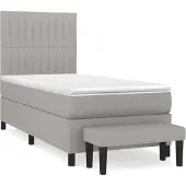 Syfax Cama box spring con colchón tela gris claro 90x200 cm