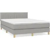 Syfax Cama box spring con colchón tela gris claro 140x190 cm