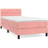 Syfax Cama box spring con colchón terciopelo rosa 90x190 cm