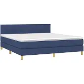 Syfax Cama box spring con colchón tela azul 180x200 cm