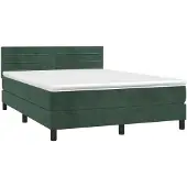 Syfax Cama box spring con colchón terciopelo verde oscuro 140x190 cm