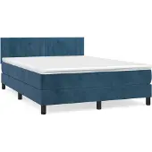 Syfax Cama box spring con colchón terciopelo azul oscuro 140x200 cm