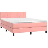 Syfax Cama box spring con colchón terciopelo rosa 140x200 cm
