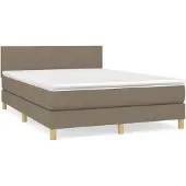 Syfax Cama box spring con colchón tela gris taupe 140x190 cm