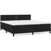 Syfax Cama box spring con colchón terciopelo negro 180x200 cm