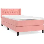 Syfax Cama box spring con colchón terciopelo rosa 90x190 cm