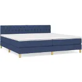 Syfax Cama box spring con colchón tela azul 200x200 cm