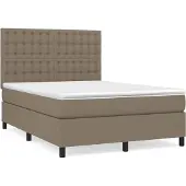 Syfax Cama box spring con colchón tela gris taupe 140x190 cm