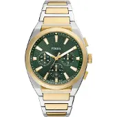 Fossil Reloj analógico 'Everett' oro / verde oscuro / plata