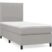 Syfax Cama box spring con colchón tela gris claro 90x200 cm