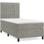 Syfax Cama box spring con colchón terciopelo gris claro 100x200 cm