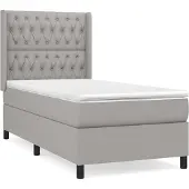 Syfax Cama box spring con colchón tela gris claro 90x190 cm