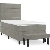 Syfax Cama box spring con colchón terciopelo gris claro 90x190 cm