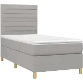 Syfax Cama box spring con colchón tela gris claro 100x200 cm
