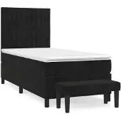 Syfax Cama box spring con colchón terciopelo negro 80x200 cm