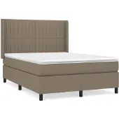 Syfax Cama box spring con colchón tela gris taupe 140x190 cm