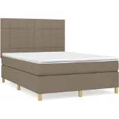Syfax Cama box spring con colchón tela gris taupe 140x200 cm