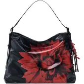 Desigual , Bolso hombro flor brillante mediano, Poliuretano, Negro, U