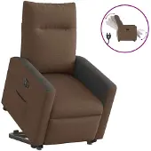 vidaXL Sillón reclinable eléctrico marrón con ayuda para levantarse, tapizado en tela
