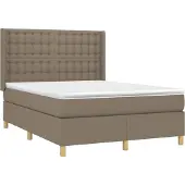 Syfax Cama box spring con colchón tela gris taupe 140x200 cm