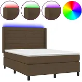 Syfax Cama box spring colchón luces LED tela marrón oscuro 140x190 cm