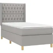 Syfax Cama box spring con colchón tela gris claro 100x200 cm