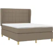 Syfax Cama box spring con colchón tela gris taupe 140x200 cm