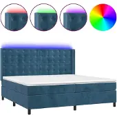 Syfax Cama box spring colchón y LED terciopelo azul oscuro 200x200 cm