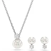 Swarovski Conjunto de joyería 'Matrix' plata / blanco perla