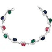 Faina Pulsera navy / esmeralda / rojo rubí / plata