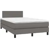 Syfax Cama box spring con colchón cuero sintético gris 120x190 cm