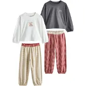 Next Pijama beige / grafito / rojo cereza / blanco cáscara de huevo