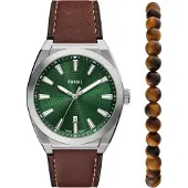 Fossil Reloj analógico 'EVERETT' marrón oscuro / verde oscuro / plata