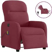 Syfax Sillón de masaje reclinable eléctrico tela rojo tinto