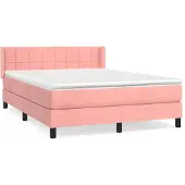 Syfax Cama box spring con colchón terciopelo rosa 140x200 cm