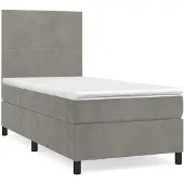 Syfax Cama box spring con colchón terciopelo gris claro 90x190 cm