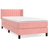 Syfax Cama box spring con colchón terciopelo rosa 100x200 cm