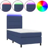 Syfax Cama box spring colchón y luces LED tela azul 90x190 cm