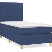 Syfax Cama box spring con colchón tela azul 90x200 cm