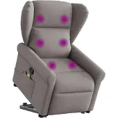 Syfax Sillón reclinable de masaje elevable tela gris taupé