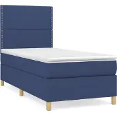 Syfax Cama box spring con colchón tela azul 90x200 cm